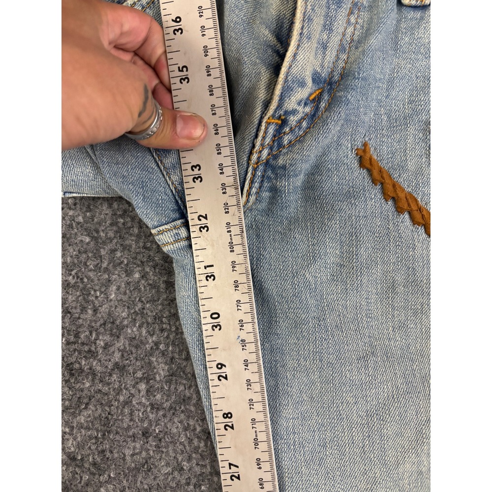 Michelle Julene Couture Levi's Upcycled Jeans Leather Fringe Lace Up OOAK - Picture 12 of 15
